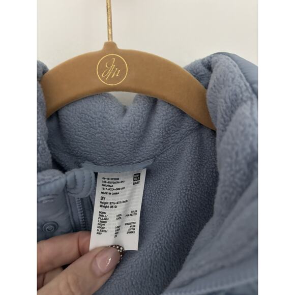 Uniqlo Long Puffer Jacket Coat Kids 3T Boys Girls Hooded Fleece Lined Blue - Picture 3 of 7